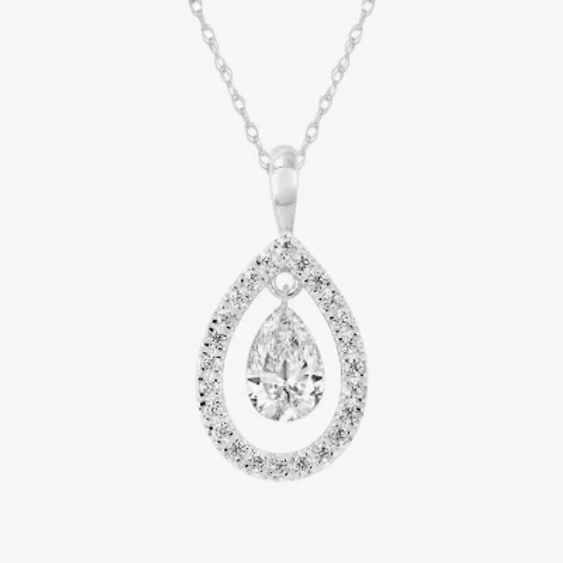 (F / Si2) Womens 5/8 CT. T.W. Lab Grown White Diamond Sterling Silver Pear 18 Inch Pendant Necklace