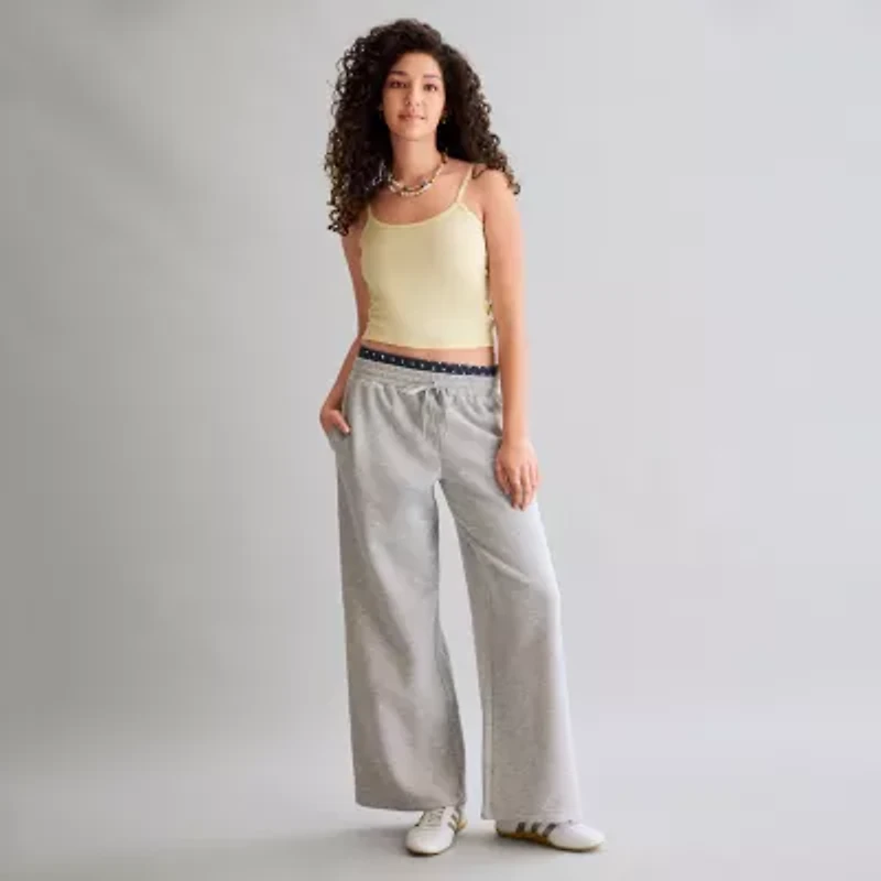 Arizona Womens Wide Leg Mid Rise Fleece Sweatpant