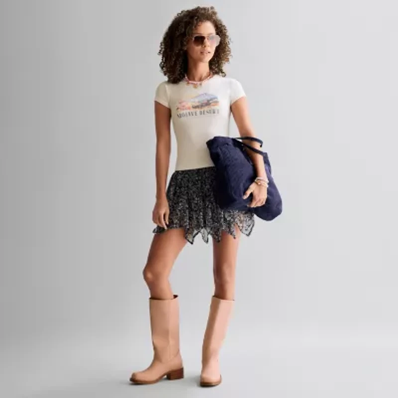 Arizona Womens Juniors Mid Rise Mini Asymmetrical Skirt