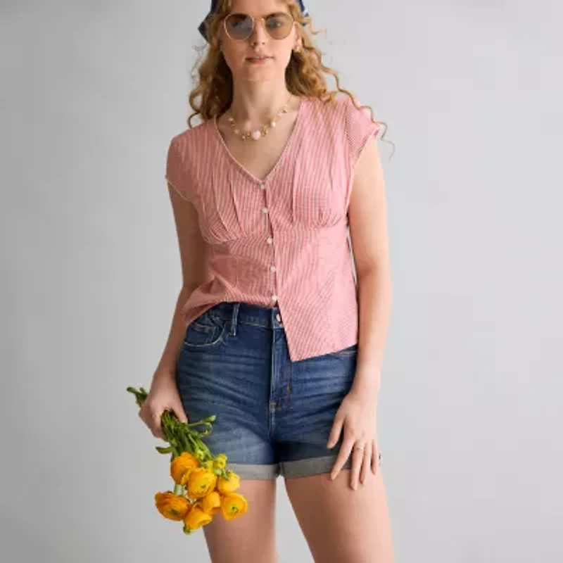 Arizona Curvy Womens 4" Mid Rise Juniors Denim Short