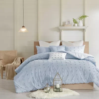 Intelligent Design Maize Cotton Jacquard Duvet Cover Set with Euro Shams and Throw Pillows