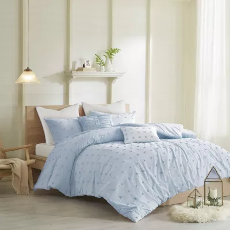 Intelligent Design Maize Cotton Jacquard Duvet Cover Set with Euro Shams and Throw Pillows