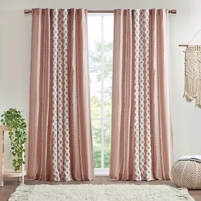 INK+IVY Imani Cotton Printed Tufted Rod Pocket Light-Filtering Single Curtain Panel