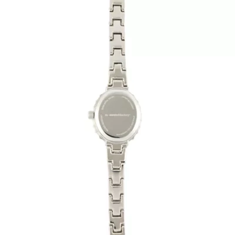 Personalized Dial Womens Diamond-Accent Oval Silver-Tone Bracelet Watch