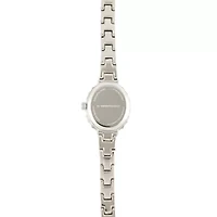 Personalized Dial Womens Diamond-Accent Oval Silver-Tone Bracelet Watch