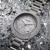 Akribos XXIV Mens Chronograph Crystal Accent Silver Tone Stainless Steel Bracelet Watch A-1075ss