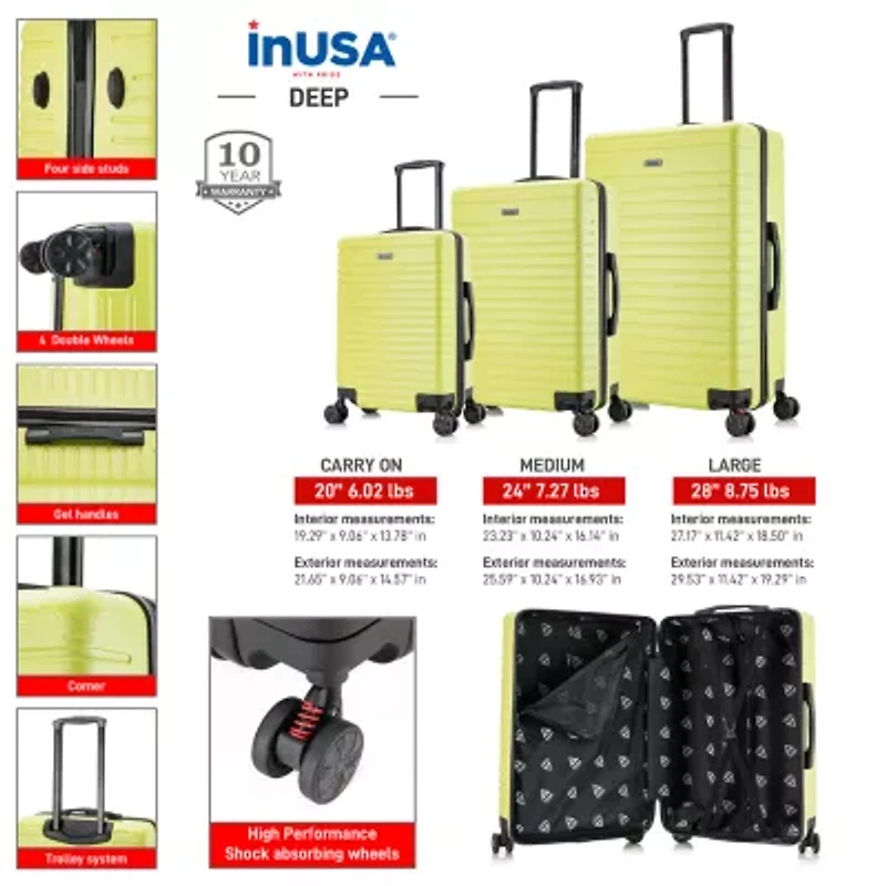 InUSA Deep 3-pc. Hardside Lightweight Luggage Set