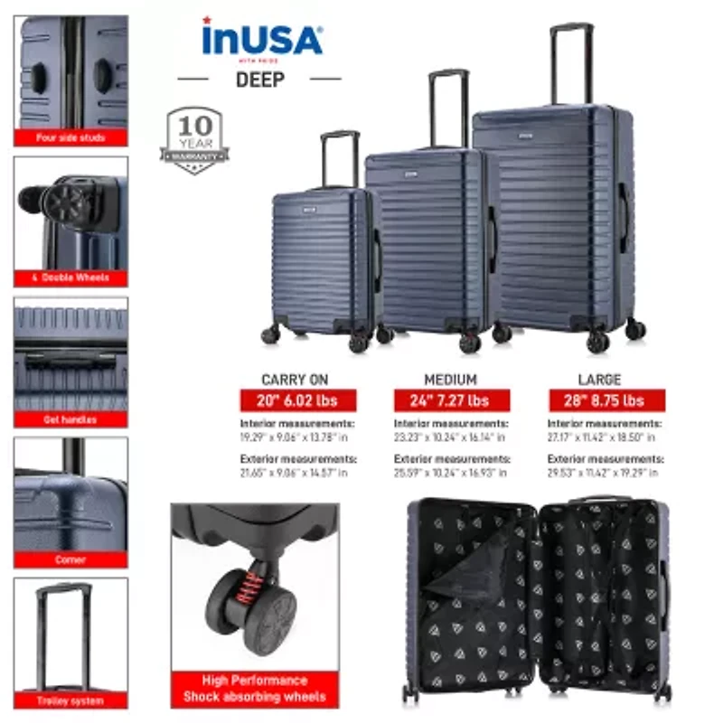 InUSA Deep 3-pc. Hardside Lightweight Luggage Set