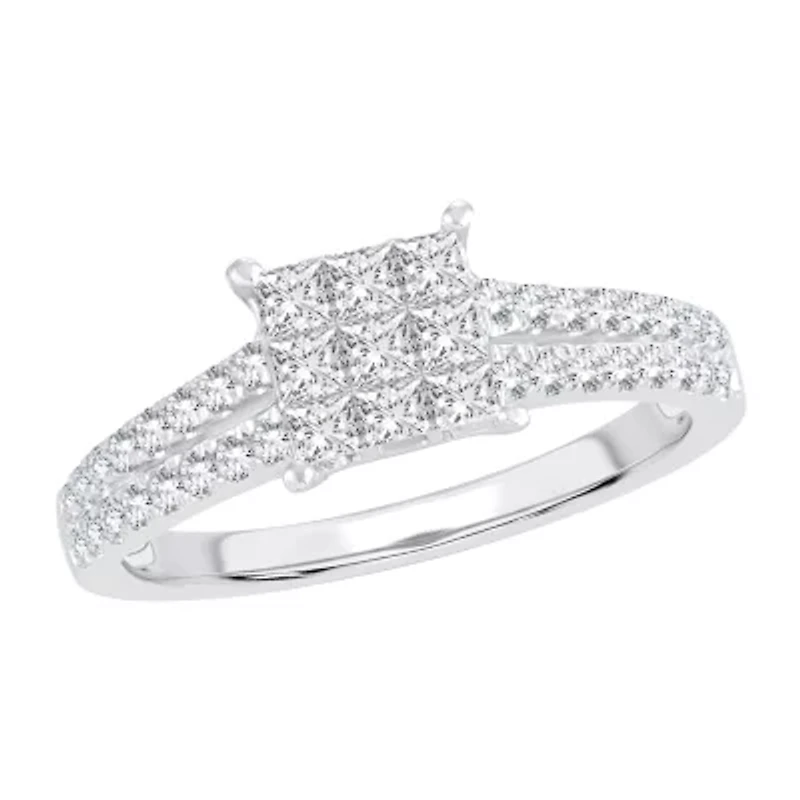 Womens 3/4 CT. T.W. Natural White Diamond 10K Gold Side Stone Engagement Ring