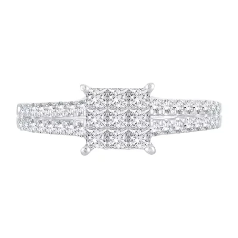 Womens 3/4 CT. T.W. Natural White Diamond 10K Gold Side Stone Engagement Ring