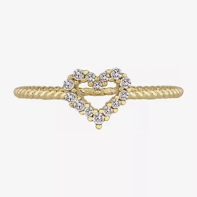 Silver Treasures Delicates Rope Twist Womens Cubic Zirconia 14K Gold Over Brass Heart Delicate Band
