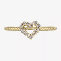 Silver Treasures Delicates Rope Twist Womens Cubic Zirconia 14K Gold Over Brass Heart Delicate Band
