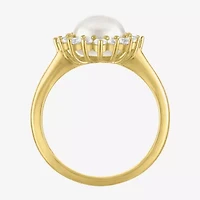Womens 8MM White Cultured Freshwater Pearl 14K Gold Over Silver Halo Cocktail Ring