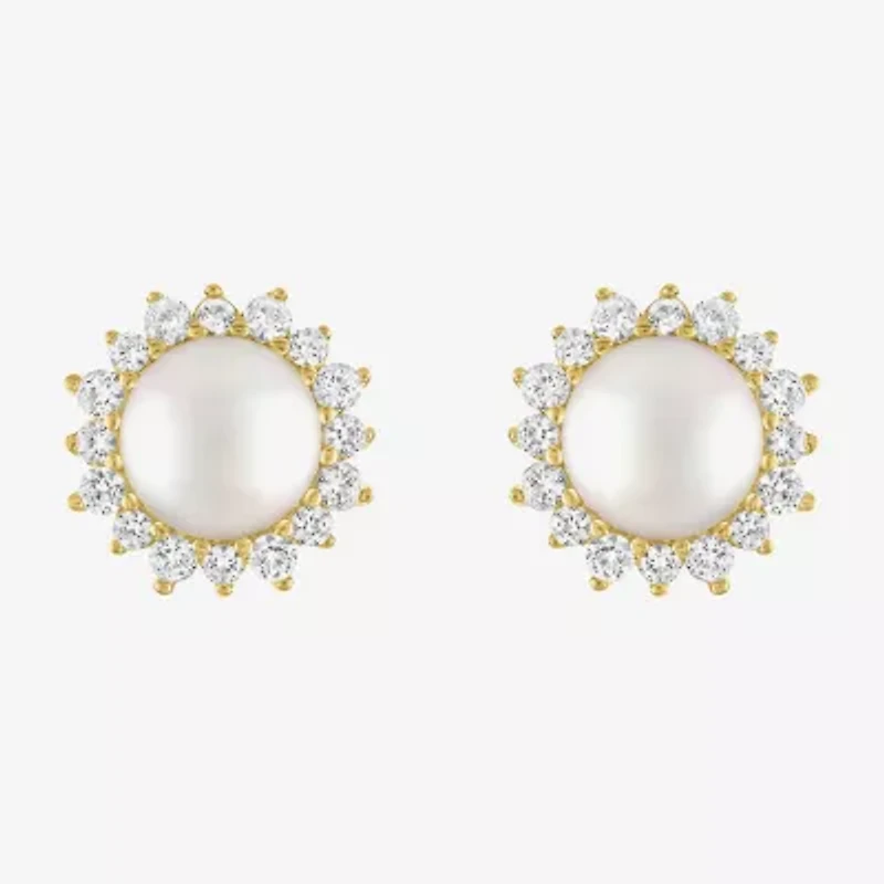 White Cultured Freshwater Pearl 14K Gold Over Silver 9.5mm Stud Earrings
