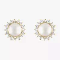 White Cultured Freshwater Pearl 14K Gold Over Silver 9.5mm Stud Earrings