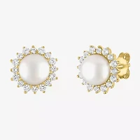 White Cultured Freshwater Pearl 14K Gold Over Silver 9.5mm Stud Earrings