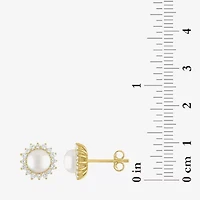 White Cultured Freshwater Pearl 14K Gold Over Silver 9.5mm Stud Earrings