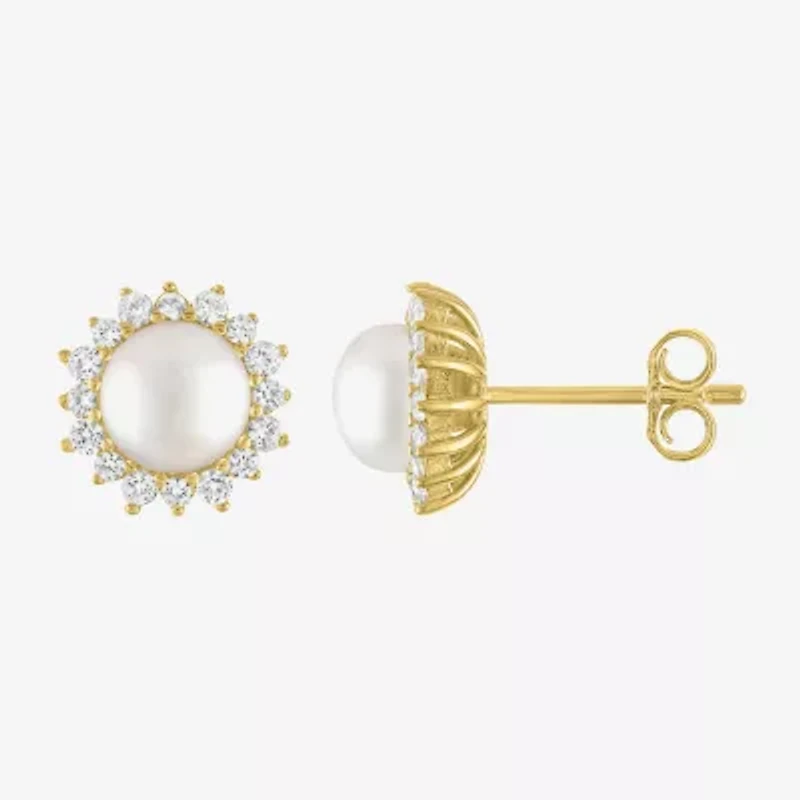 White Cultured Freshwater Pearl 14K Gold Over Silver 9.5mm Stud Earrings