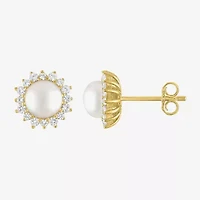 White Cultured Freshwater Pearl 14K Gold Over Silver 9.5mm Stud Earrings