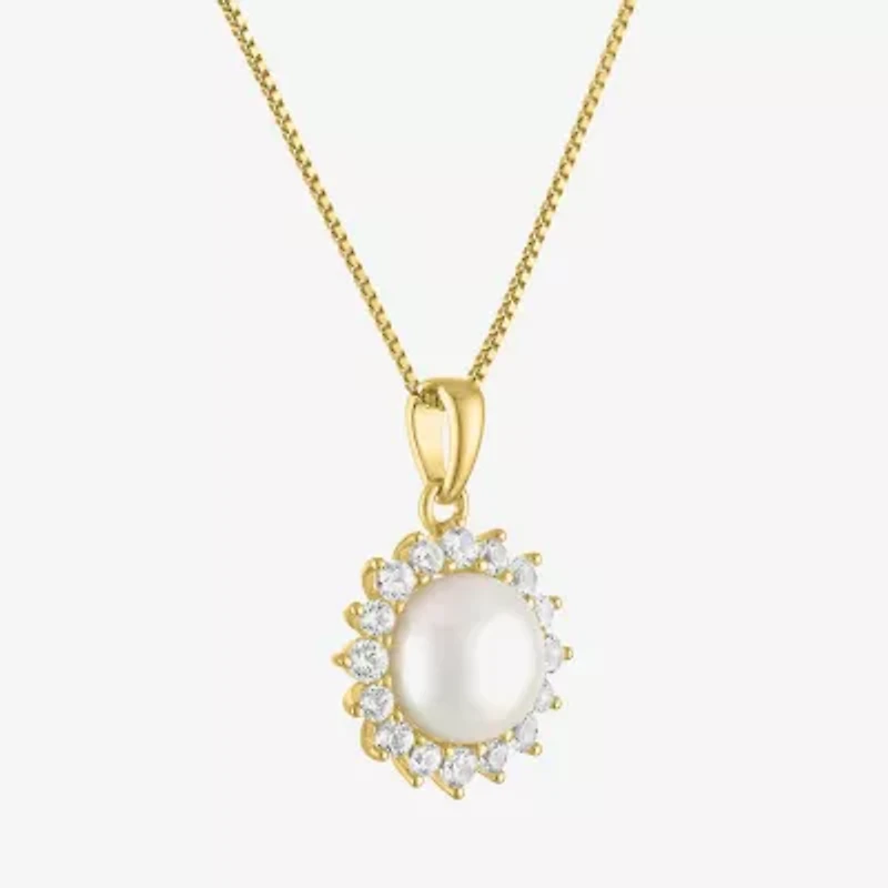 Womens White Cultured Freshwater Pearl 14K Gold Over Silver 18 Inch Pendant Necklace