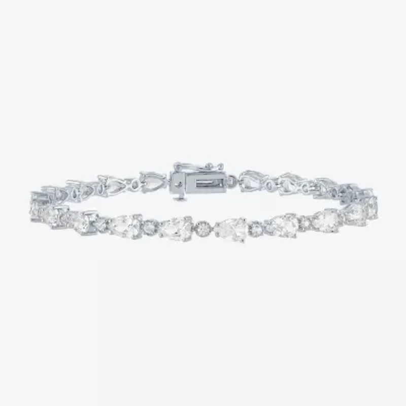 Womens Lab Created White Sapphire Sterling Silver 7.5 Inch Tennis Bracelet