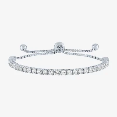 Womens Lab Created White Sapphire Sterling Silver Bolo Bracelet