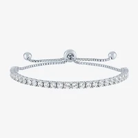 Womens Lab Created White Sapphire Sterling Silver Bolo Bracelet