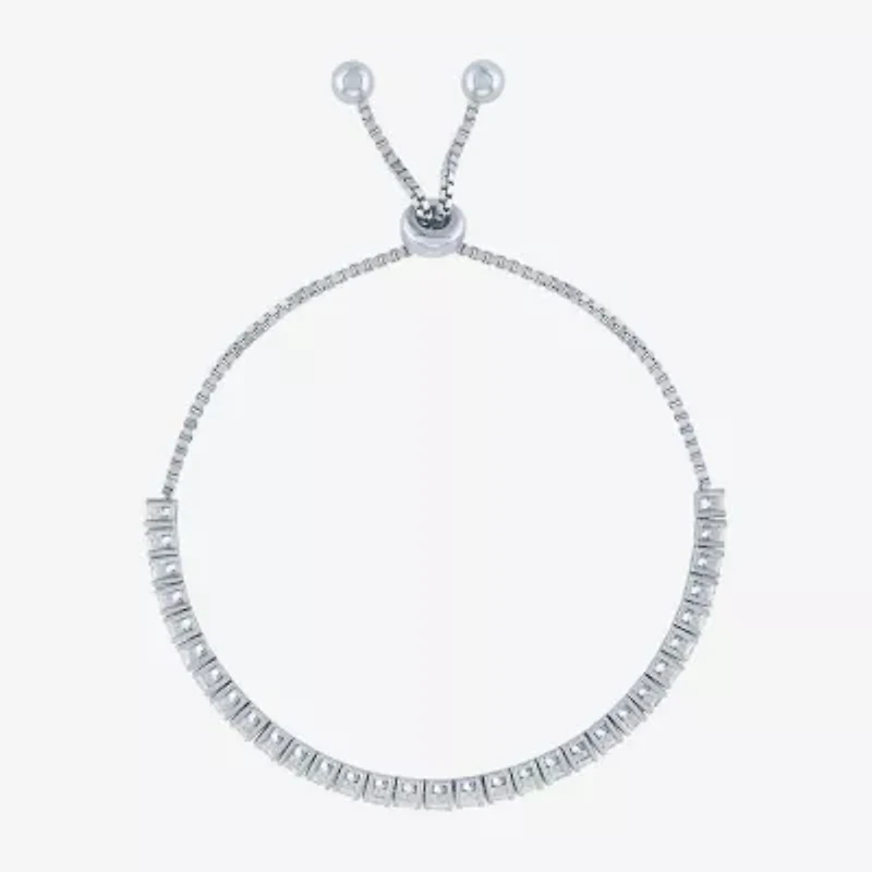 Womens Lab Created White Sapphire Sterling Silver Bolo Bracelet