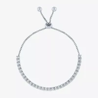 Womens Lab Created White Sapphire Sterling Silver Bolo Bracelet
