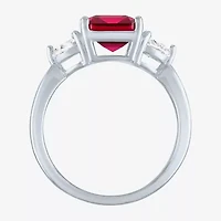 Womens Lab Created Red Ruby Sterling Silver Side Stone Cocktail Ring