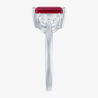 Womens Lab Created Red Ruby Sterling Silver Side Stone Cocktail Ring