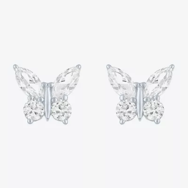 Lab Created White Sapphire Sterling Silver 10mm Butterfly Stud Earrings