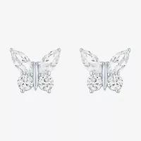Lab Created White Sapphire Sterling Silver 10mm Butterfly Stud Earrings