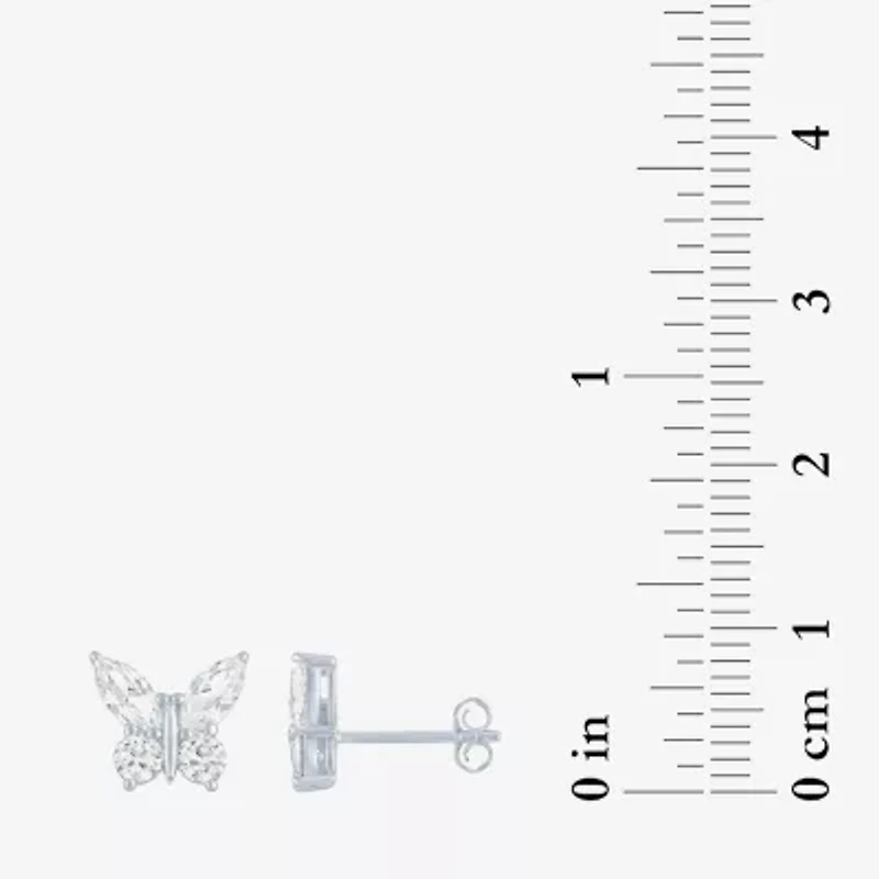 Lab Created White Sapphire Sterling Silver 10mm Butterfly Stud Earrings