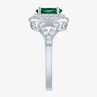 Gemstone and Lab-Created White Sapphire Sterling Silver Oval Double Halo Cocktail Ring