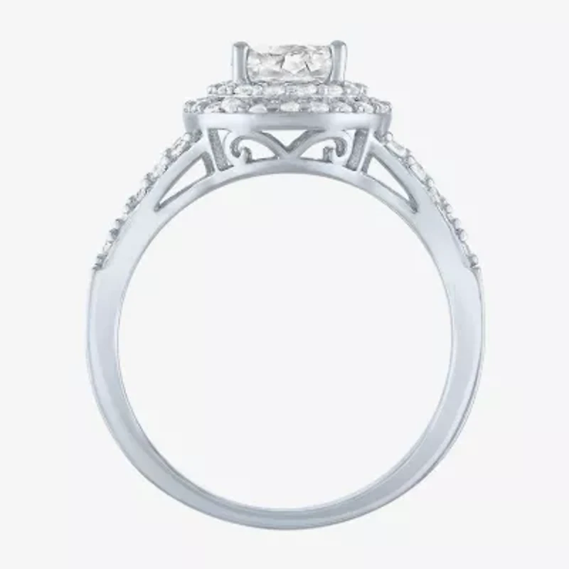 Womens Lab Created White Sapphire Sterling Silver Round Halo Cocktail Ring