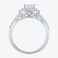 Womens Lab Created White Sapphire Sterling Silver Round Halo Cocktail Ring