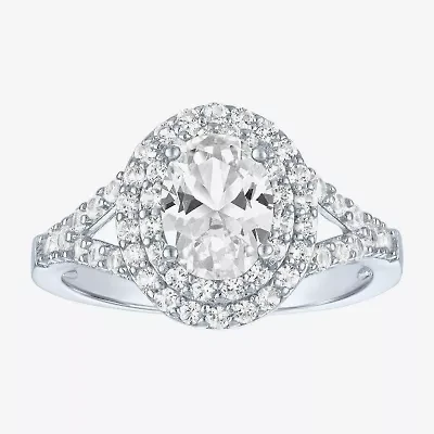 Womens Lab Created White Sapphire Sterling Silver Round Halo Cocktail Ring