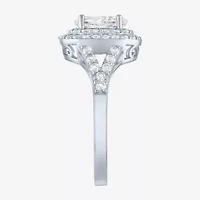 Womens Lab Created White Sapphire Sterling Silver Round Halo Cocktail Ring