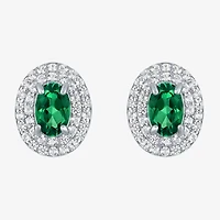 Gemstone & Lab-Created White Sapphire Sterling Silver Oval Double Halo Stud Earrings