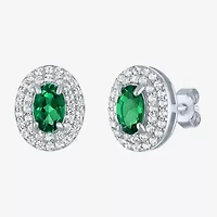 Gemstone & Lab-Created White Sapphire Sterling Silver Oval Double Halo Stud Earrings