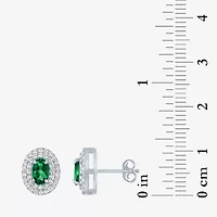 Gemstone & Lab-Created White Sapphire Sterling Silver Oval Double Halo Stud Earrings