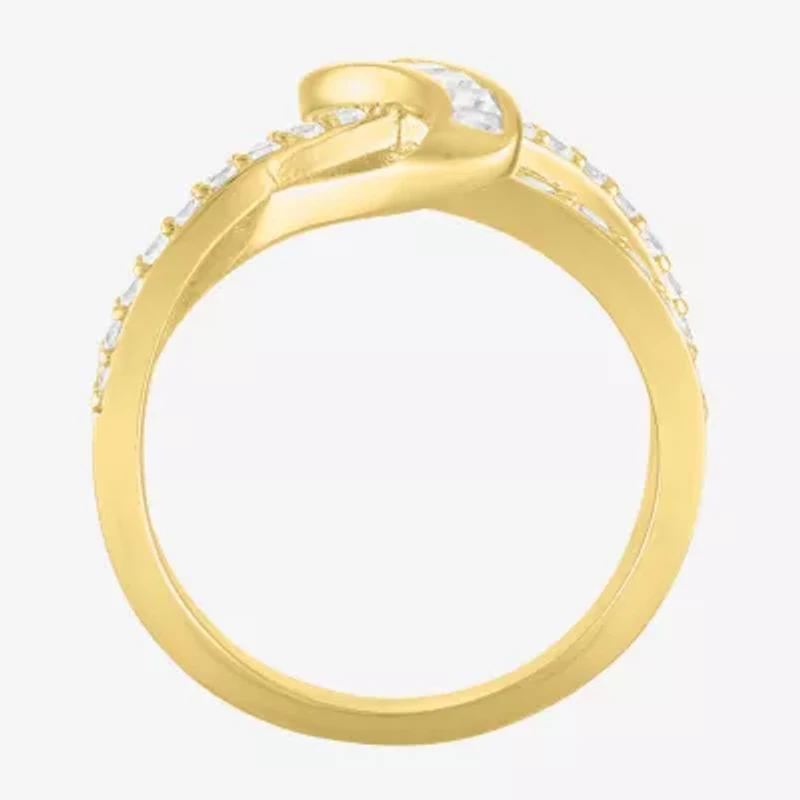Womens Lab Created White Sapphire 14K Gold Over Silver Crossover Side Stone Band