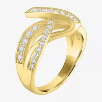 Womens Lab Created White Sapphire 14K Gold Over Silver Crossover Side Stone Band
