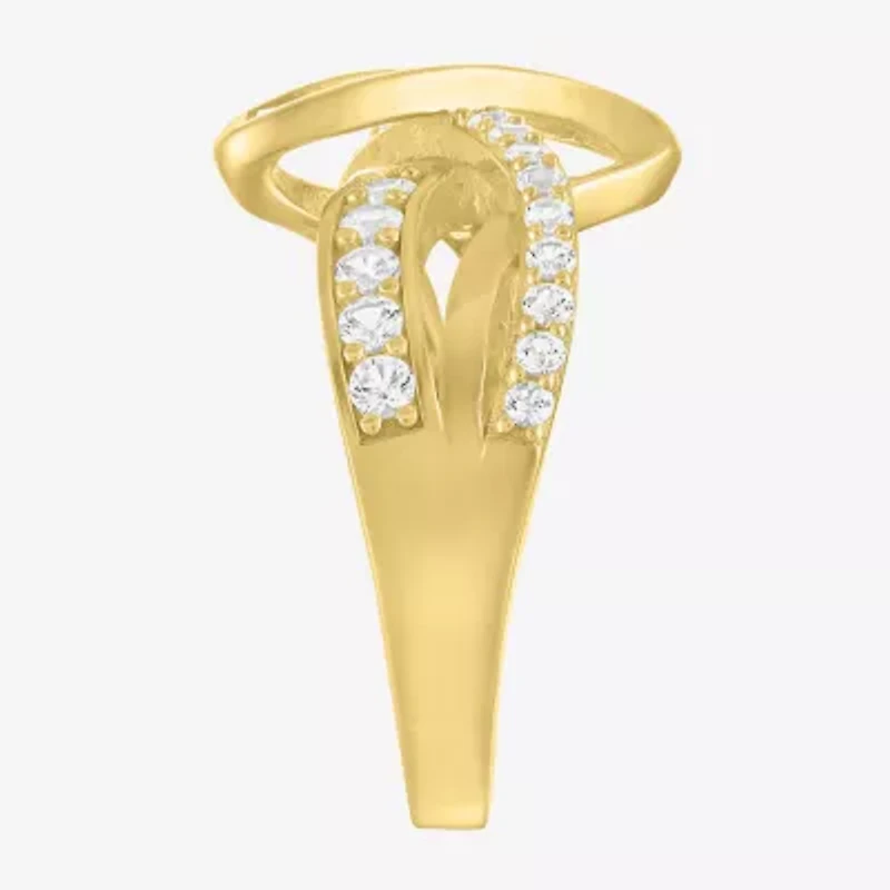 Womens Lab Created White Sapphire 14K Gold Over Silver Crossover Side Stone Band