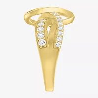 Womens Lab Created White Sapphire 14K Gold Over Silver Crossover Side Stone Band