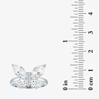Womens Lab Created White Sapphire Sterling Silver Butterfly Cocktail Ring