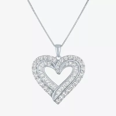 Womens Lab Created White Sapphire Sterling Silver Heart 18 Inch Pendant Necklace