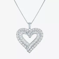 Womens Lab Created White Sapphire Sterling Silver Heart 18 Inch Pendant Necklace