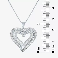 Womens Lab Created White Sapphire Sterling Silver Heart 18 Inch Pendant Necklace
